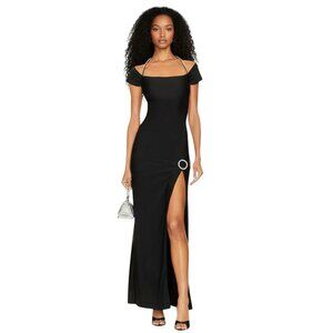 Khanum’s x Revolve Black Khine Gown NWT Off Shoulder Crystal Strap Maxi  - S